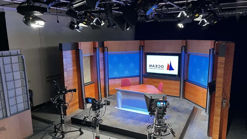 TV studio set and cameras